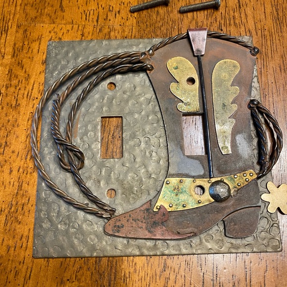 Rustic, cowboy boot switch plate cover. For two light switches. - Picture 3 of 9